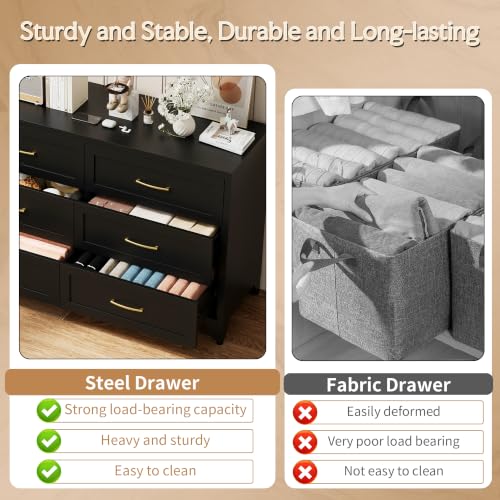 Image of Metal Dresser, 6 Drawer Chest of Drawers for Bedroom, Black