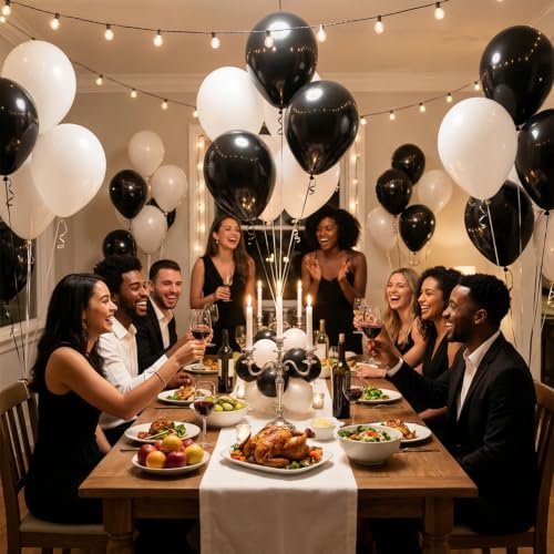 Image of Black and White Balloons Arch Kit,130pcs Black Latex Balloon Garland