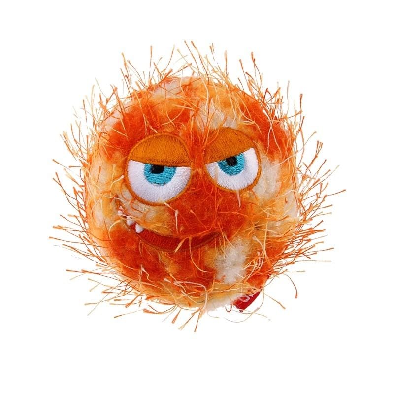 DAFORERAL Dog Grin Face Squeaky Ball Toy for Medium Large Dogs, Plush Bouncy Chew Toy with Sound, Durable Funny Interactive Play Ball (Orange)