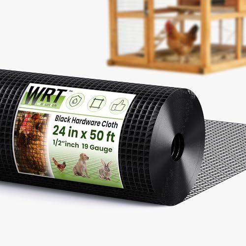 WERUNTEK Black Hardware Cloth PVC Coated Welded Wire Mesh Roll Heavy Duty Metal Mesh with Square Grid Fencing Roll for Chicken Coop Barrier Rabbit Cage Snake Fence 1/2inch 24x50 19 Gauge