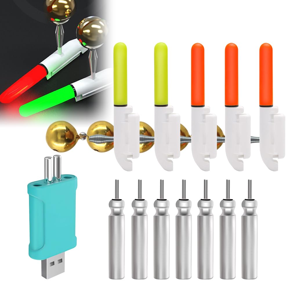 Lot de 4 Détecteurs de Touche LED étanches, Detecteur de Touche Peche Lumineux avec Chargeur et Batterie, Alarmes de Pêche avec Clochettes pour la Pêche de Nuit
