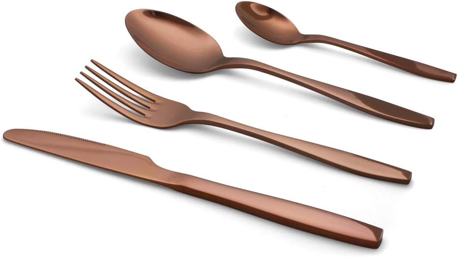 16-piece Copper Flatware, Stainless Steel Silverware Set, Reflective Mirror Finish Cutlery Set, Reusable Dishwasher Safe, Service For 4