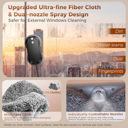 Image of KKI Window Cleaning Robot, Auto-Dual Spray,for High-Rise Windows 4min /㎡ | Robot Window Cleaner Dual Max 6400pa, Inside Outside 3 Cleaning Modes,Remote Control ,Anti-drop,UPS Battery 10Cloths