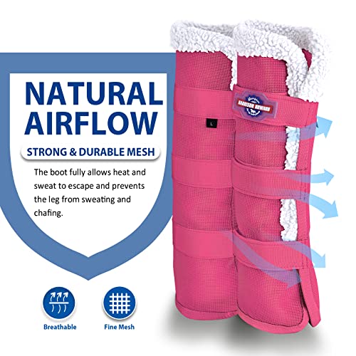 Image of Harrison Howard Horse Fly Boots Summer Protection with Fleece Trim to Eliminate Rubbing Comfortable and Ventilating Mesh Leg Guards Sold in Pair Magenta M