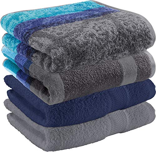 Erwin Müller Handtuch-Set 4er-Pack Walk-Frottier türkis/Marine/grau...