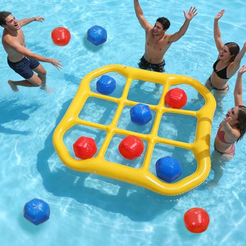 SpaceTime Pool Toys Games Set,53.9 × 51.1 × 5.5 in,Tic Tac Toe Inflatable Pool Floats Adult with 10 Balls,Floating Pool Games for Adults,Inflatable Pool Floaties for Pool Party (Yellow) - image 1