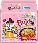 Saras Buldak Carbonara Hot Chicken Flavour Ramen Noodles 130g (Pack of 5) | Spicy & Creamy Korean Instant Noodles | Rich & Cheesy Texture | Perfect for Spice Lovers | Popular Korean Favorite