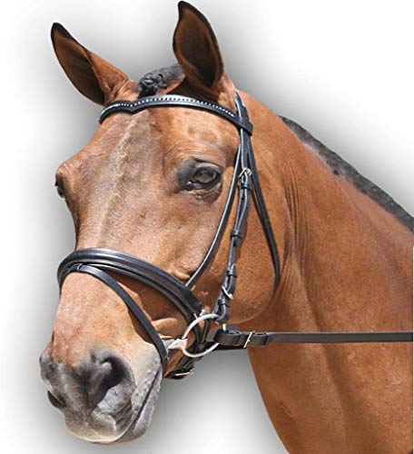 Gepolsterte Dressur-Zaumzeug aus Leder für Pferde, entworfen mit EU-inspirierter Schnalle, inklusive Netzzügel mit Handstopper, Lederzaumzeug, mehrere Größen (extra voll, braun) Cover