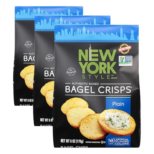 New York Style Bagel Crisps, Plain, 6 Ounce (Pack of 3)