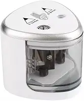 Apontador Elétrico Duplo Automático Portátil com Tampa Transparente para Lápis 6-12mm – Ideal para Escola, Escritório e Uso Profissional Á Pilha Branco Premium