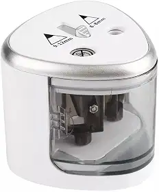 Apontador Elétrico Duplo Automático Portátil com Tampa Transparente para Lápis 6-12mm – Ideal para Escola, Escritório e Uso Profissional Á Pilha Branco Premium