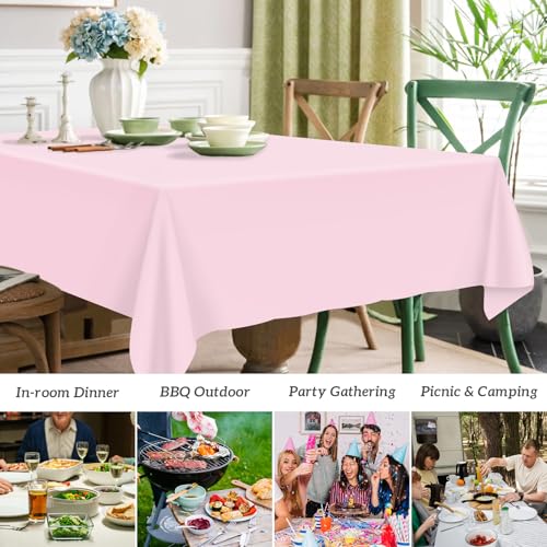 Image of Mulbozy 12 Pcs Pink Plastic Tablecloth for Rectangle Table, 54 x 108 inches Disposable Pink Party Table Covers for Birthday, Anniversary, Wedding, Fine Dining, Graduation Party Decoration