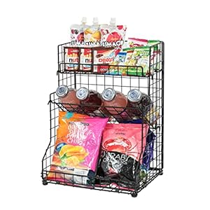 X-cosrack 3-Tier Snack Organizer Rack Bins with Adjustable Tilting Design for Pantry Storage,Metal Wire Snack Spice Holder for Kitchen Bathroom Cabinets Countertops