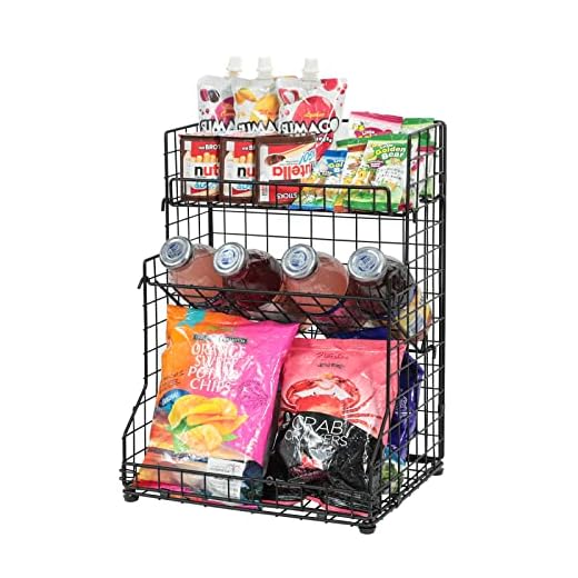 X-cosrack 3-Tier Food Packet Organizer Rack Bins with Adjustable Tilting Design for Pantry Storage,Metal Wire Snack Spice Holder for Kitchen Bathroom Cabinets Countertops
