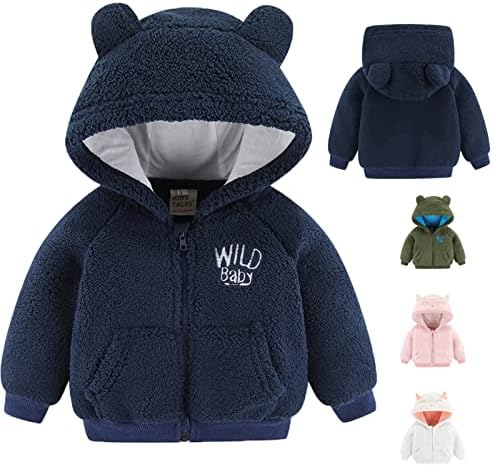 Newborn Infant Baby Boys Girls Cartoon Fleece Hooded Jacket Coat with Ears Warm Outwear Coat Zipper Up (0-3M, Navy Blue)