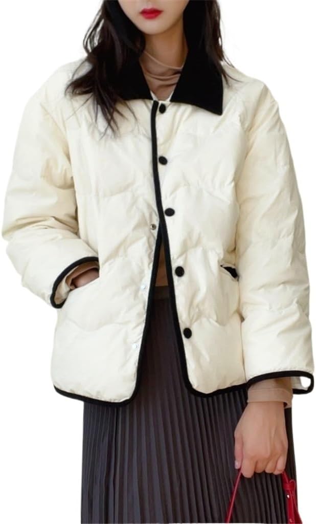 Women's Winter Corduroy Square Neck Short Down Jacket Women's Casual Thickened White Duck White Down Jacket