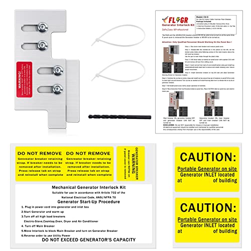 Generator Interlock Kit Compatible with Eaton or Cutler Hammer Vertical Throw CH Series 150 or 200 amp, 2 1/4\" Spacing Between Main and Branch Breakers