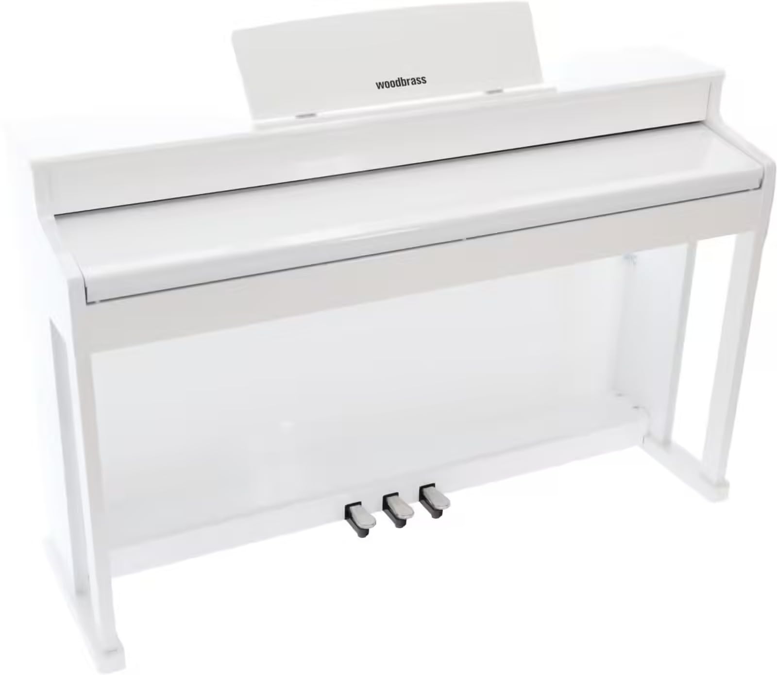 Woodbrass DP2 MK2 Piano Numérique Meuble Blanc Brillant 88 Notes Toucher Lourd PHK – Clavier Hammer Action, Bluetooth, USB MIDI/Audio, 192 Voix, 29 Sonorités, 3 Pédales, Double Sortie Casque, Finition