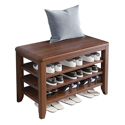Banc à chaussures en bois massif avec 3 étagères de rangement pour couloir et entrée