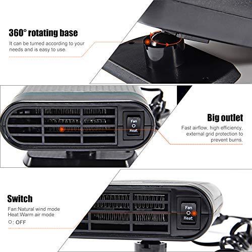 Portable Car Heater, JINGOU 12V 150W Car Winter Windscreen Window Defroster Demister Plug in Cigarette Lighter, 360 Degree Rotating Fast Heating and Cooing Defogger, Easy Defrost Defog Snow Removal