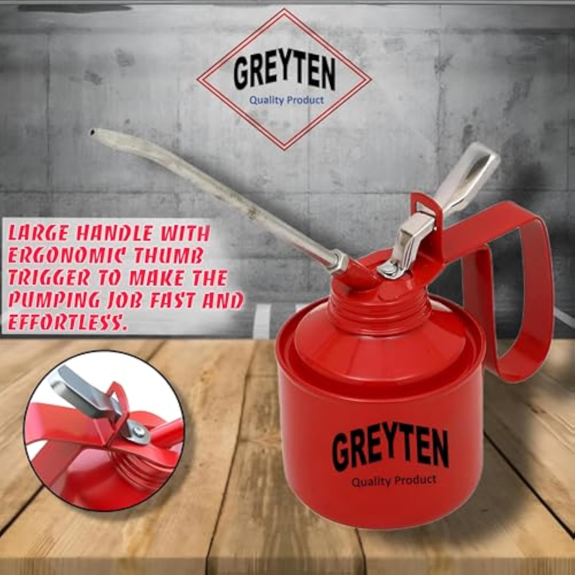 Manual Pump Steel Pistol Type Oiler Can with Straight Spouts