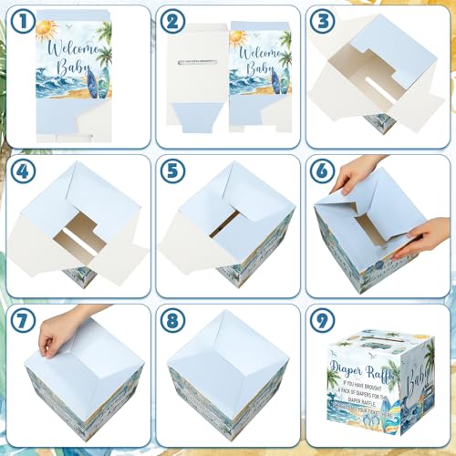 Image of Teling 51 Pieces Diaper Raffle Tickets with Card Box,Surf, Baby on Board