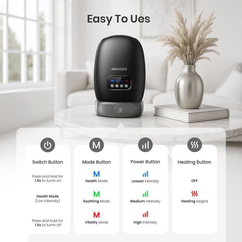 inhand Hand Massager with Heat and Compression Acupressure Beads for Pain Relief and Carpal Tunnel Cordless Hand held Massager Finger Wrist and Palm Massager Gifts for Mom Dad Black Knight