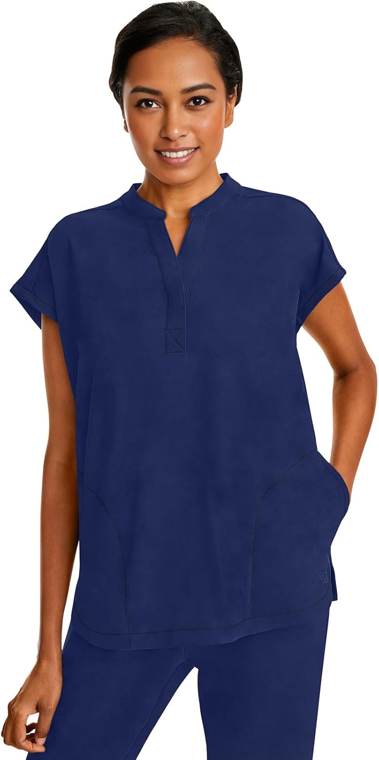 Healing Hands Women's Scrub Top Relaxed Fit Journey Top - 2 Pockets with Knit Details, Dolman Sleeve and Rounded Hem - 2152 - Image 5