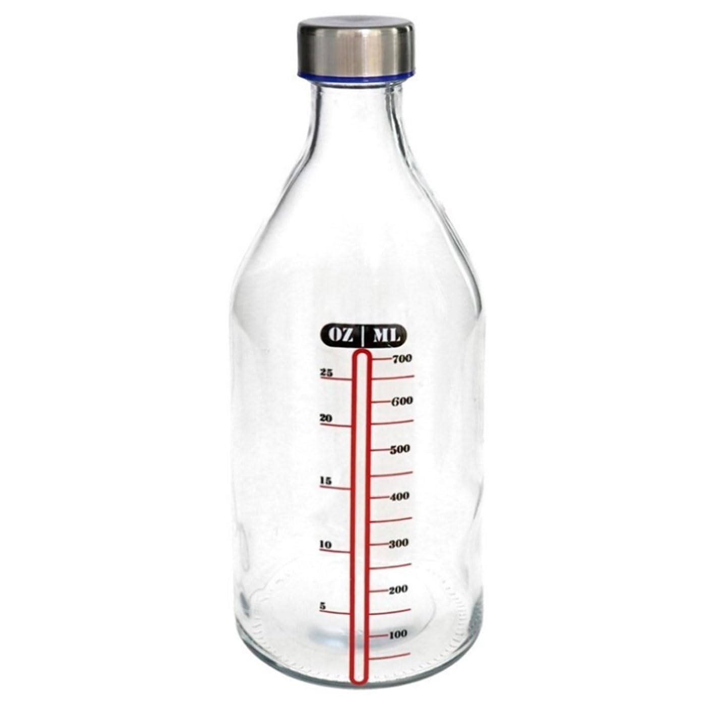 Tradineur - Confezione da 2 bottiglie in vetro da 1 litro, tappo in acciaio, acqua fredda o calda, bevande fredde, tè freddo, limonata, frigorifero, campeggio, 25,5 x 9,5 cm