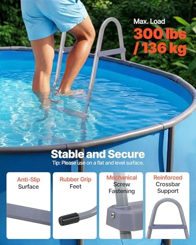 VEVOR Above Ground Pool Ladder, 2-Step Steel A-Frame Swimming Pool Stairs for 33 in High Wall, 300 lbs Capacity Entry/Exit Steps with Secure Non-Slip Sturdy Wide Step, Easy Setup Outdoor, Gray — view 2