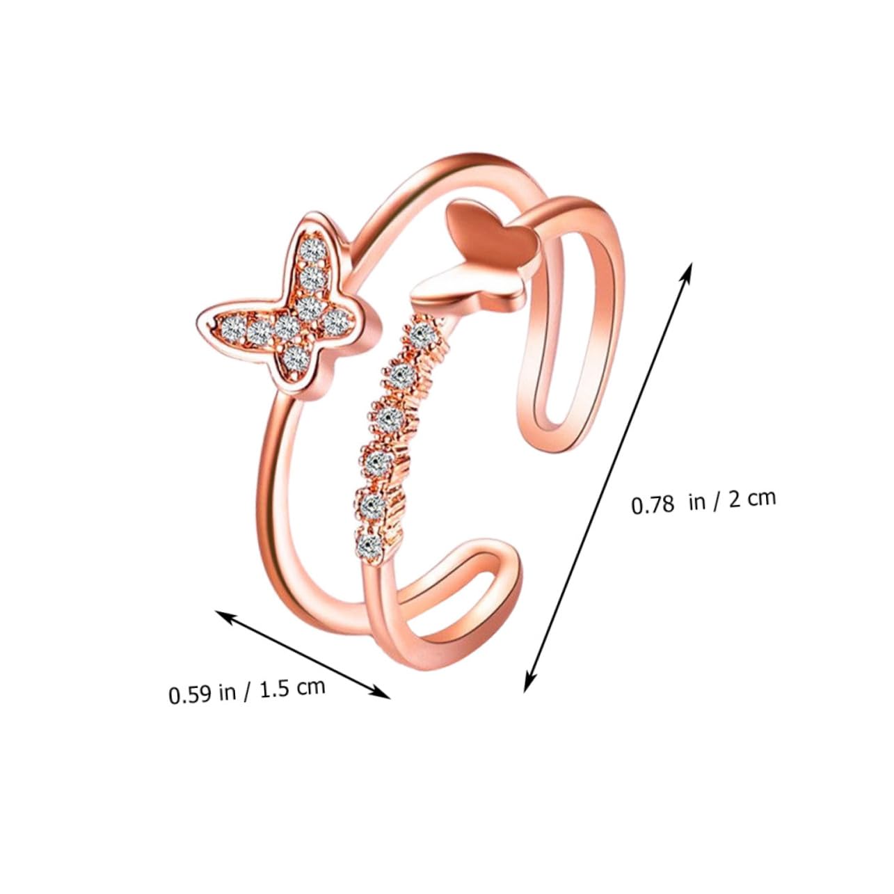 KESYOO Double Layer Butterfly Ring for Women with Adjustable Open Design Elegant Rose Plated Finger Jewelry Creative and Unique Accented Finger Ring