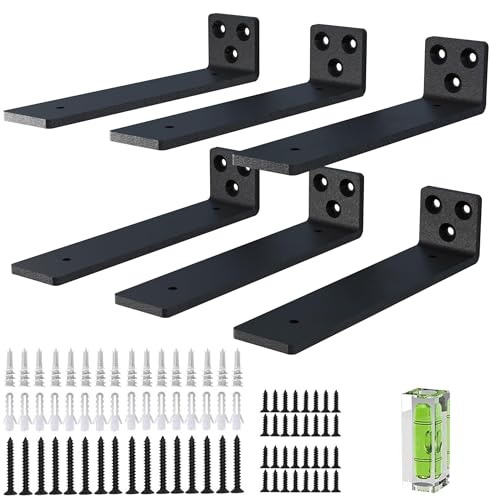 Heavy Duty Industrial 15cm Hidden Shelf Brackets - 5mm Thick Iron, 6 Pack With Modern Rustic Finish