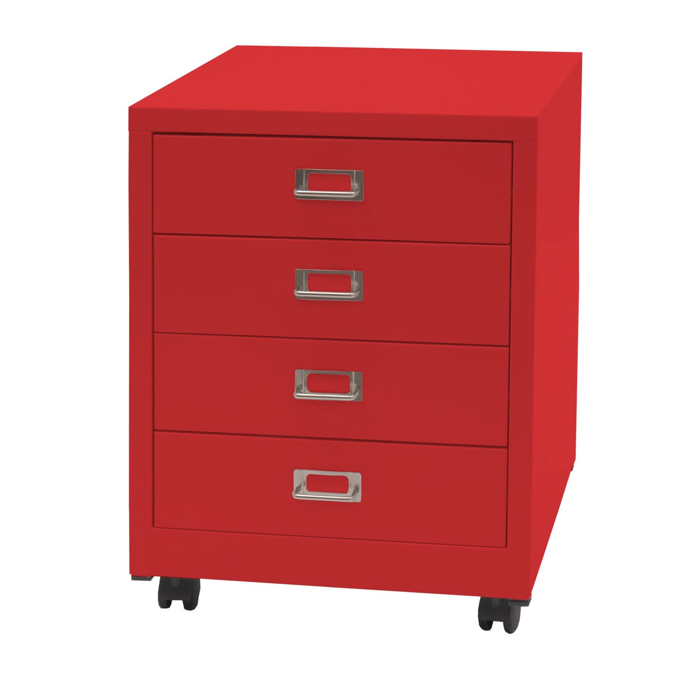 Mendler Rollcontainer HWC-L49 55x40x41cm 4 Schubladen - rot | Schubladenschrank, Stahlschrank, Aktenschrank, Metall