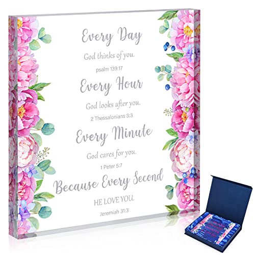 Acrylic Heart Gifts With Bible Verse Inspirational Quotes Scripture And Prayers Christian Religious Gifts For Women Men Friends Family Keepsake Paperweight Floral Decorative Signs And Plaques With Premium Gift Box (God Thinks Of You.) #TOP19