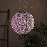 lights4fun lampion solaire violet en tyvek avec led blanc chaud de diamètre 20 cm pour extérieur