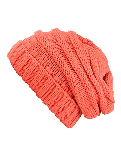 NYFASHION101 Oversized Baggy Slouchy Thick Winter Beanie Hat, Coral - Thumbnail 2