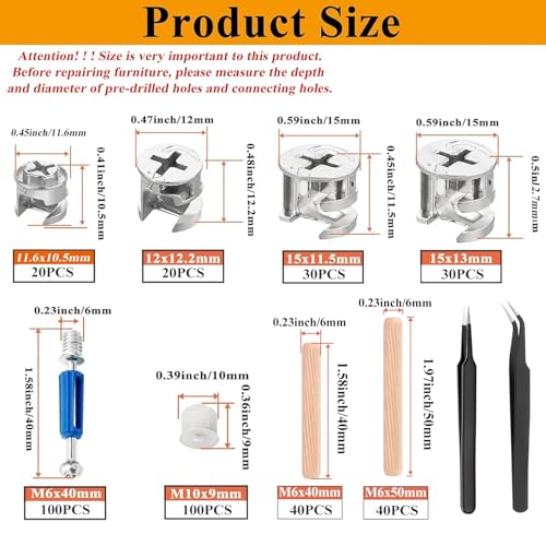 Image of 380PCS Cam Locks for Furniture,Include 300 Multi-Size Cam Bolt & Nuts Set and 80 Wood Dowel Pins,3-in-1 Eccentric Wheels Furniture Cam Lock Fasteners for Cabinet,Wardrobe and Drawer