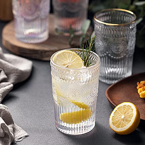 Kingrol 6 Pack 12 Oz Romantic Water Glasses, Rainbow Drinking Glasses Tumblers, Vintage Glassware Set For Juice, Beverages, Beer, Cocktail #TOP6