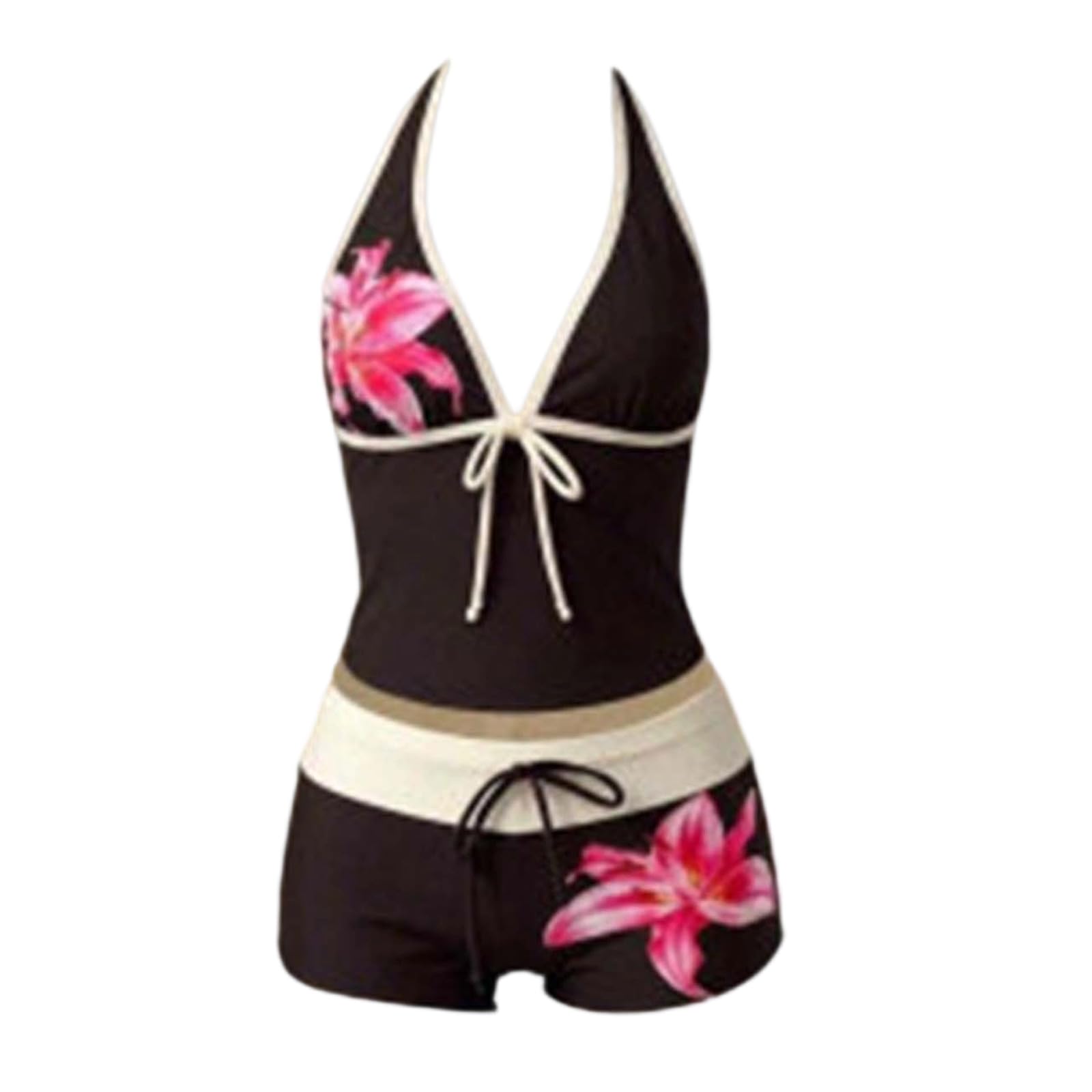 Generico Costume da Bagno 2 Pezzi Tankini Push up Donna Scollo a V Y2K Costume Mare Due Pezzi da Bagno con Incrocio sul Retro e Design Forato Sexy con Controllo della Scollo a V Beachwear Swimwear