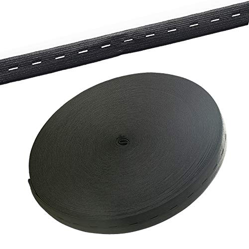 TUKA 30 Mètre x 20mm Elastique Bandes avec boutonnière à coudre, Plates Élastique Bandes de Ruban pour Pantalon Ceintures, Maternité Vêtements, vêtements personnalisés, DIY, Noir TKB5091-black