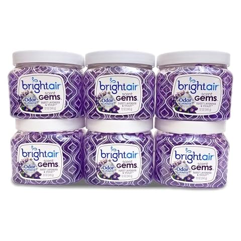 Bright Air Scent Gems, For Small to Medium-Size Spaces, Sweet Lavender & Violet Scent, 12 oz. Each, Case of 6, Odor Eliminator & Air Freshener, Natural Essential Oils, Lasts Up to 45 Days Each Cover
