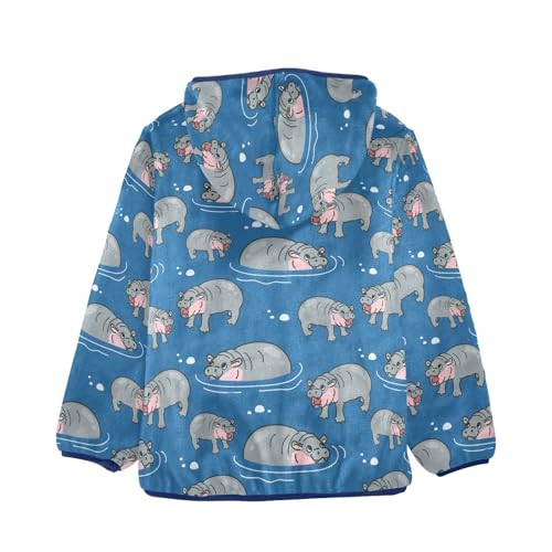 Funny Hippos Toddler Fleece Jacket Baby Boys Hooded Zipper Long Sleeve Thick Warm Outerwear 3-10 Years2