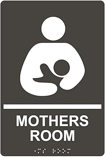 ComplianceSigns.com Mothers Room Sign, ADA-Compliant Braille and Raised Letters, 9x6 inch White on Charcoal Gray Acrylic with Adhesive Mounting Strips