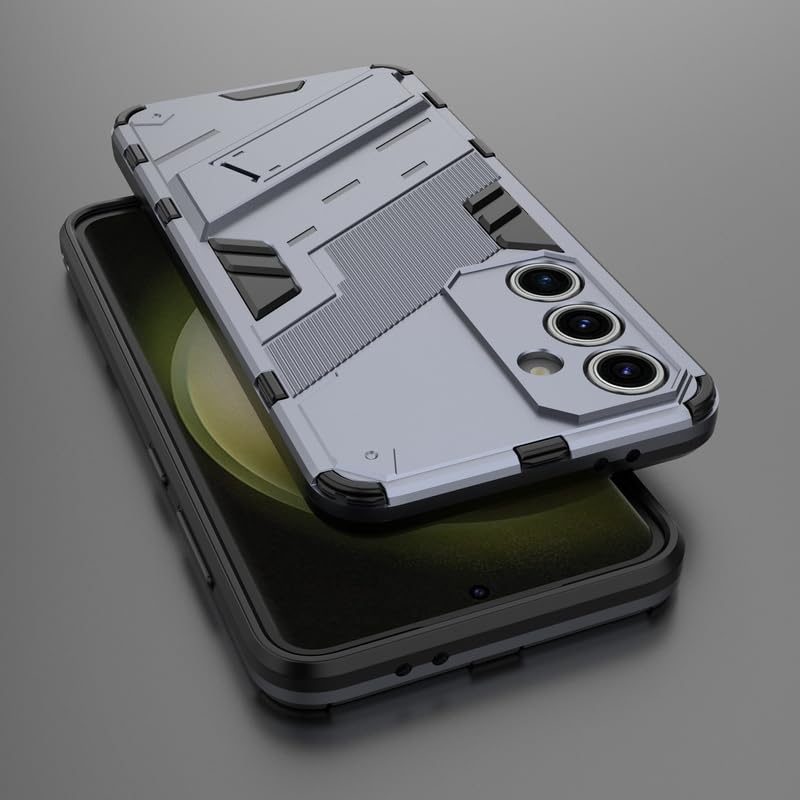 Image of Casodon Rugged Hard Back Case Cover for Samsung Galaxy S24 FE - Military-Grade Armor with Screen & Camera Guard, Dual-Layer Shockproof Design, Raised Edges, and Built-in Kickstand - Space Gray