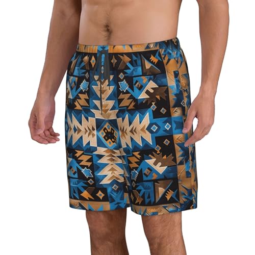 Native American Southwestern Aztec Diamond Blue Brown Men's Quick Dry Swim Trunks Surfing Beach Mesh Board Shorts2