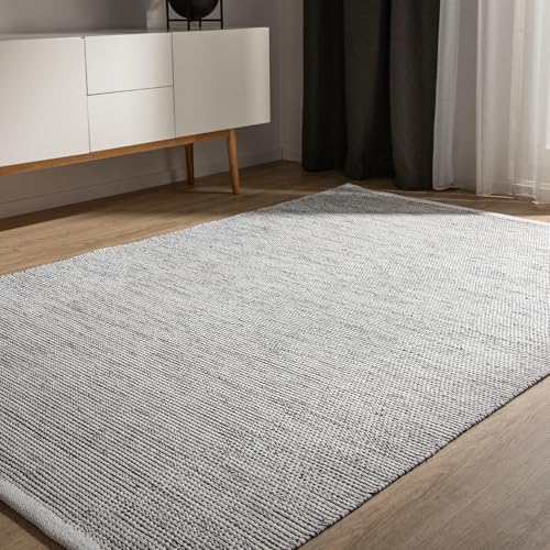 benuta Basic handgewebter Baumwollteppich Ron - Beige/Schwarz 60x120 cm - Handwebteppich aus 100% Baumwolle - Style: Uni, Minimalistisch, Natural Living - Pflegeleicht für Wohnzimmer Schlafzimmer