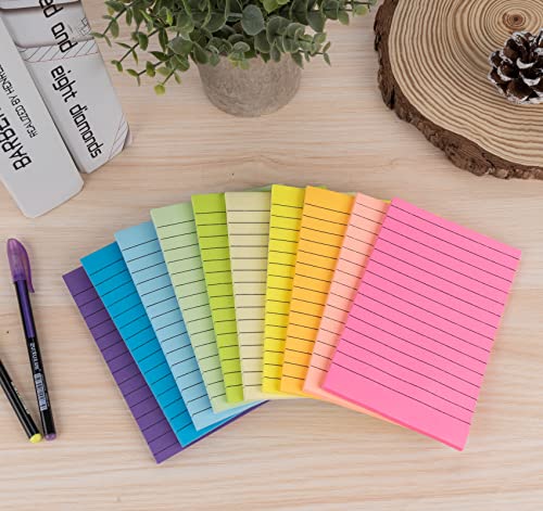 NOTEZMATE 500 Blatt Sticky Notes Groß, 100x150mm Linierte Notizzettel, To Do Listen Haftnotizen Klebezettel, 10 Farben Notizblock Selbstklebende Haftnotizen für Büro Schule Zuhause- 80 Blatt/Block