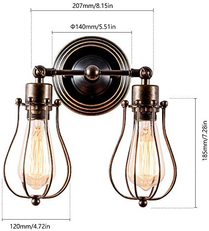 GLADFRESIT Vintage Wall Lights Adjustable Socket Industrial Lighting Rustic Wire Metal Cage Sconces Indoor Home Wall Lamp Retro Light Fixture (2-Light Lamp Base) (Oil Bronze)