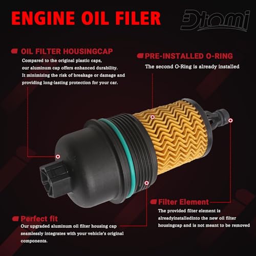 Dtomi Engine Oil Filter and Oil Filter Housing Cap Assembly Compatible with Maserati Vehicle 2014-2023 Ghibli, Quattroporte, Lavante V6 3.0L, V8 3.8L Replace# 311401, 298939