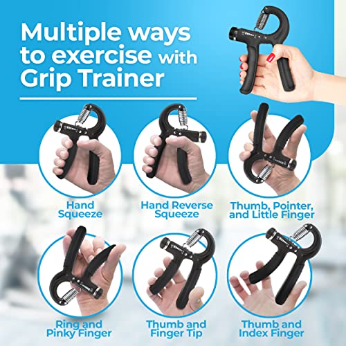 Grip Strength Trainer (Adjustable), Hand Grip Strengthener, Forearm Exerciser, Finger Strengthener Trainer (11 to 132 LB), Wrist Forearm Grip Workout - Home Gym Exercise Equipment, Workout for Home